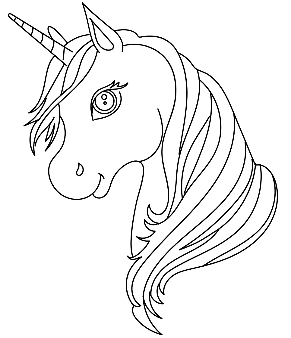 Unicorn Head Cute Simple Coloring Pages   Coloring Cool