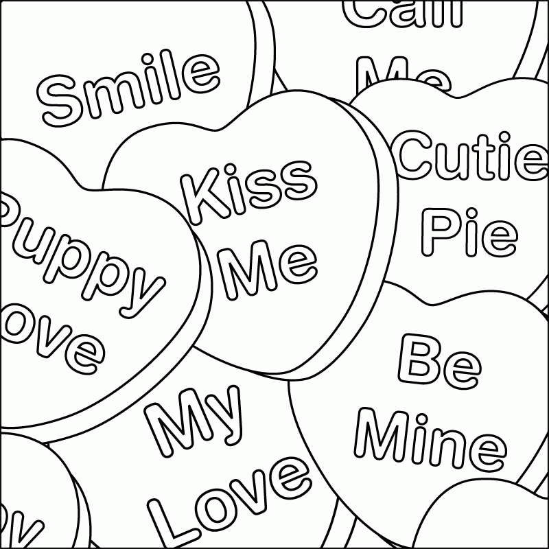 Valentine Heart My Love Kiss Be Mine Coloring Page