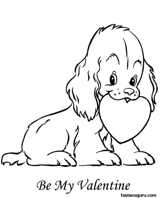 Valentine Heart Puppy Be My Valentine Coloring Page