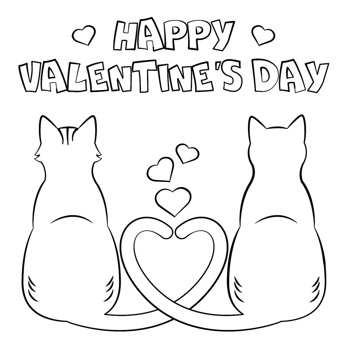 Valentines Day Cats In Love Coloring Page