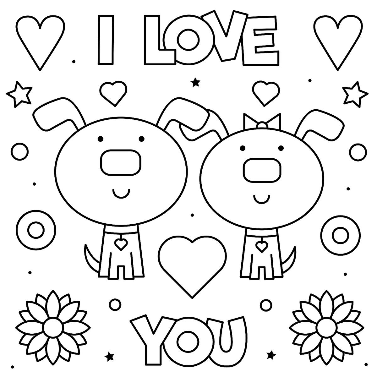 Valentines Day I Love You Cute Dogs Coloring Pages   Coloring Cool
