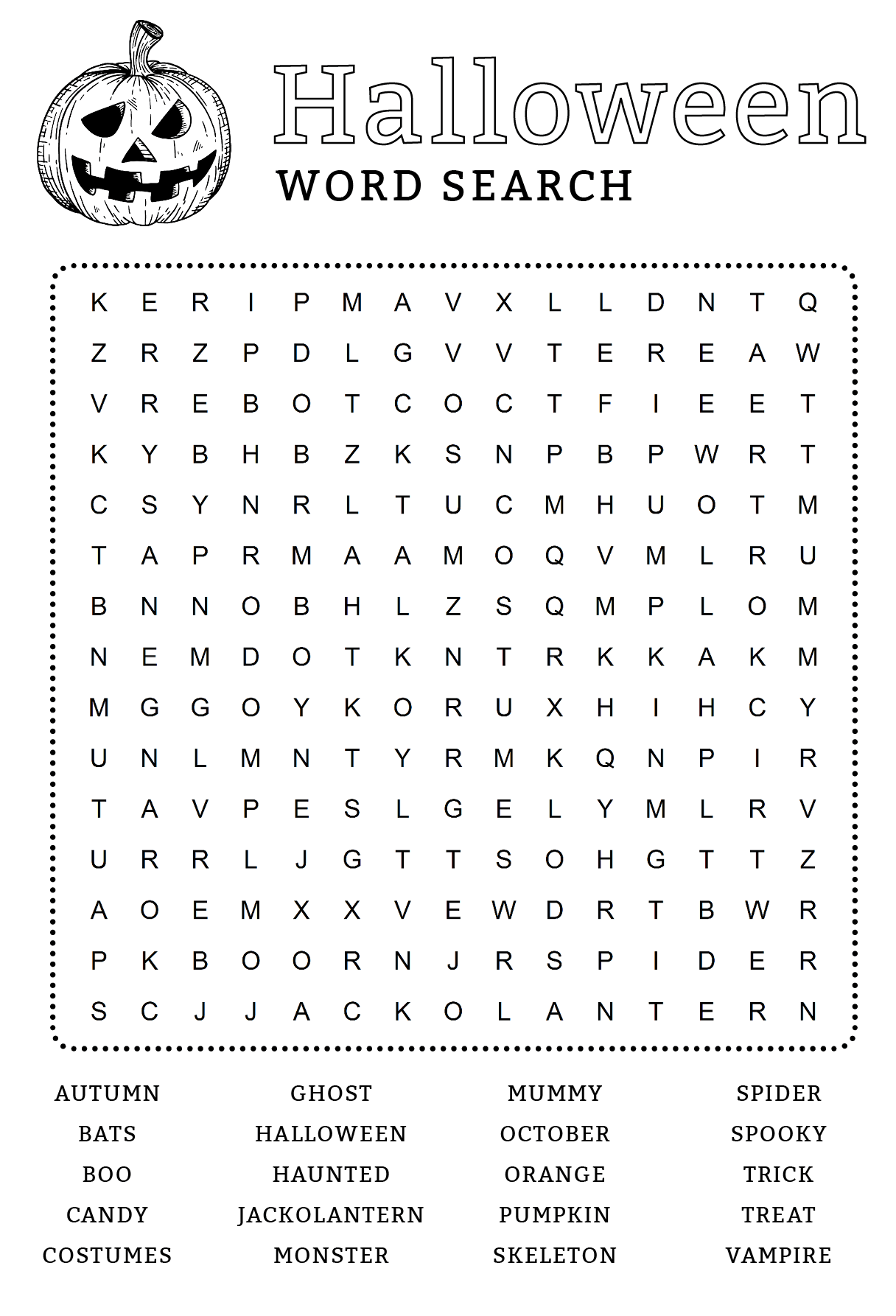 Word Search Halloween Coloring Page
