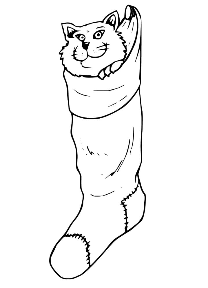 A Cat in Christmas Stocking Coloring Page