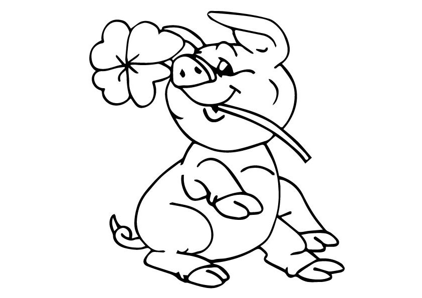 A Piglet With Four Leaf Clover Coloring Page