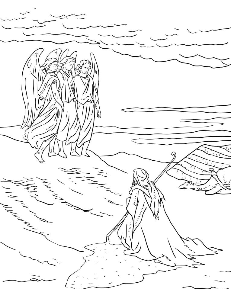 Abraham and the Three Angels For Kids Coloring Page