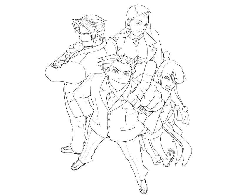 Ace Attorney Characters Coloring Page