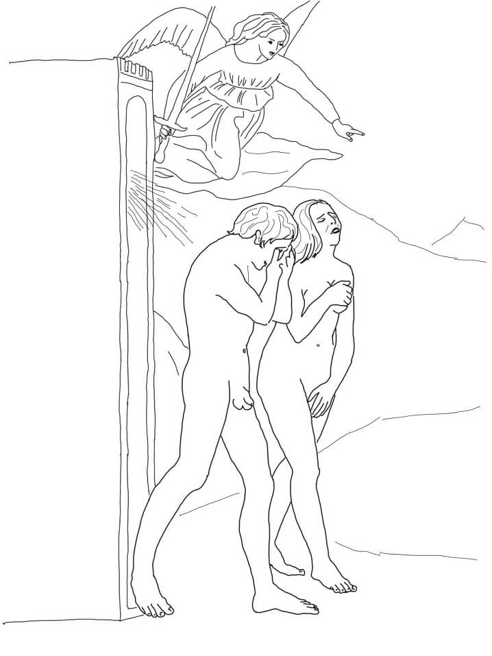 Adam and Eve Banished from Paradise Coloring Page