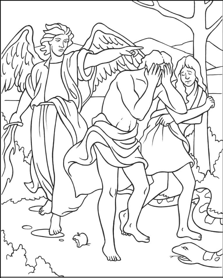 Adam and Eve exiled from Eden Coloring Page