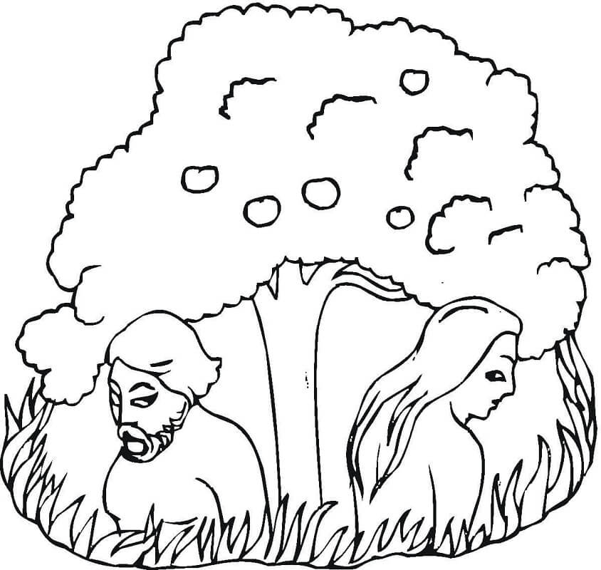 Adam And Eve Under The Tree Coloring Page