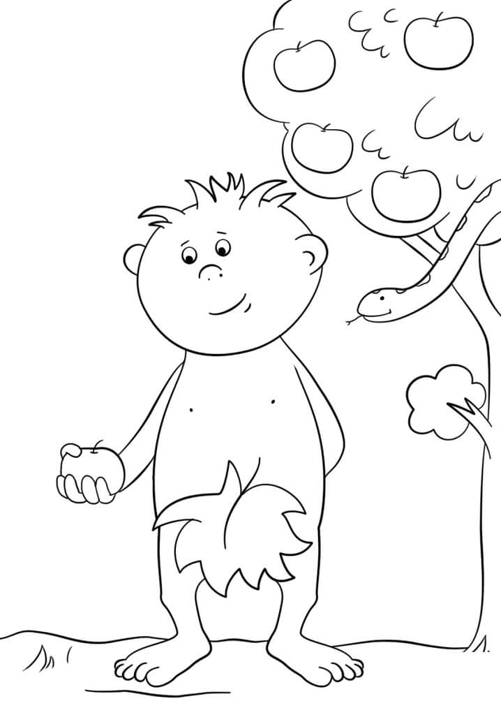 Adam with Apple Coloring Page