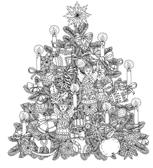 Adult Christmas Tree With Ornaments By Mashabr Coloring Page
