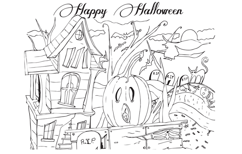 Adult Happy Halloween Printable Coloring Page