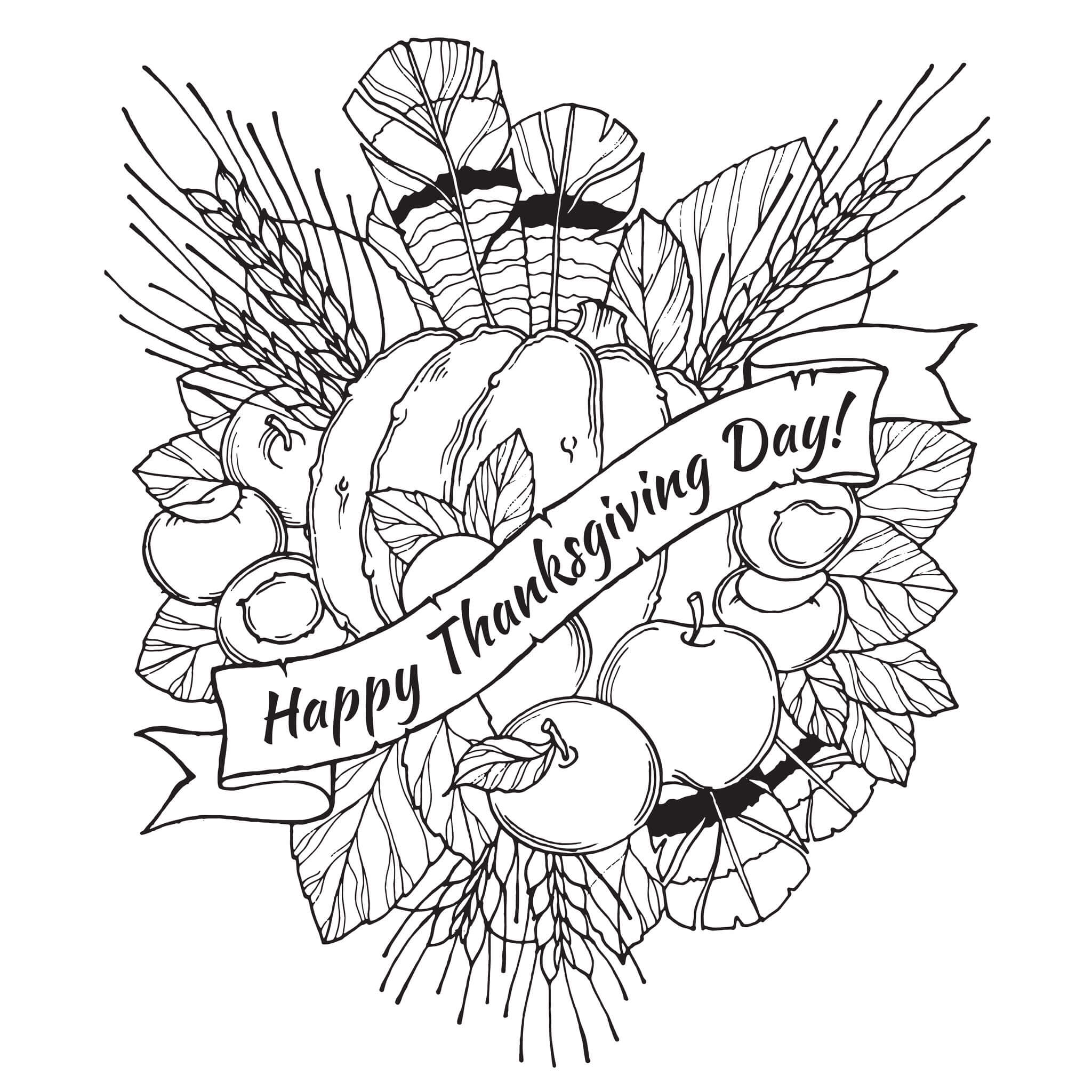 Adult Happy Thanksgiving Day Coloring Page