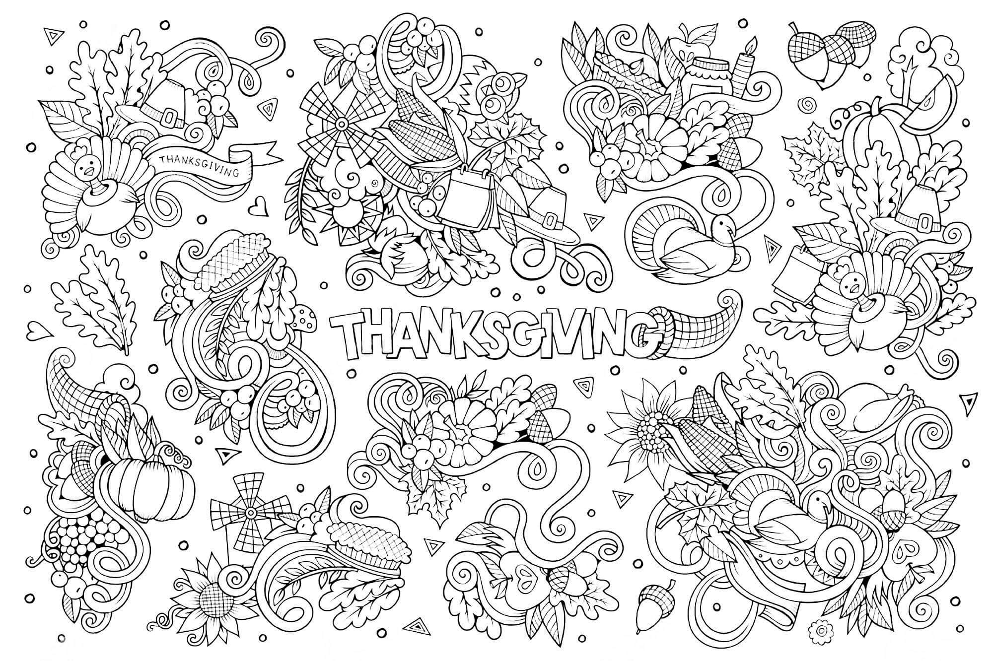 Adult Thanksgiving Doodle 2 By Olga Kostenko Coloring Page