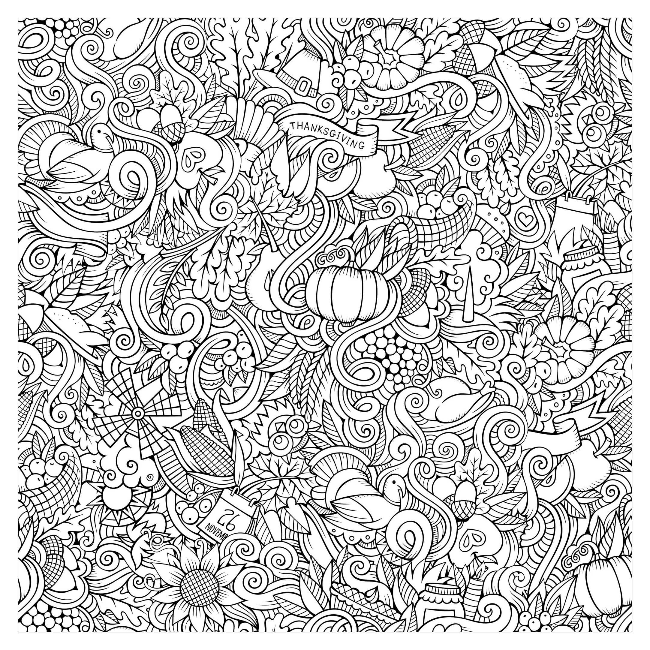Adult Thanksgiving Square Doodle By Olga Kostenko Coloring Page