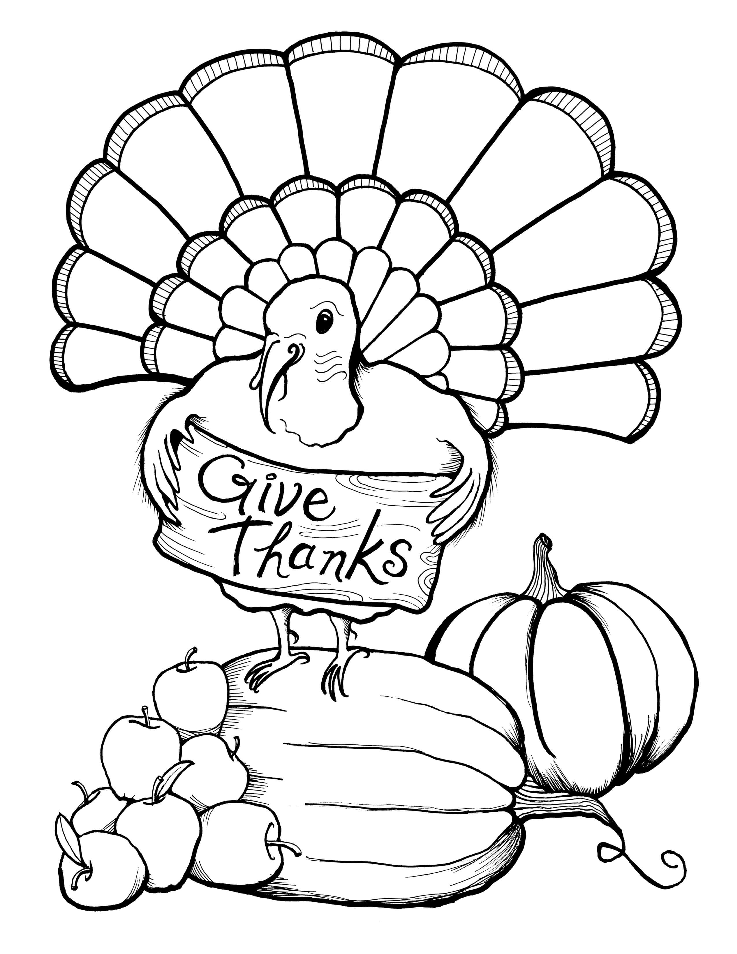 Adult Thanksgiving Turkey Give Thanks Coloring Page