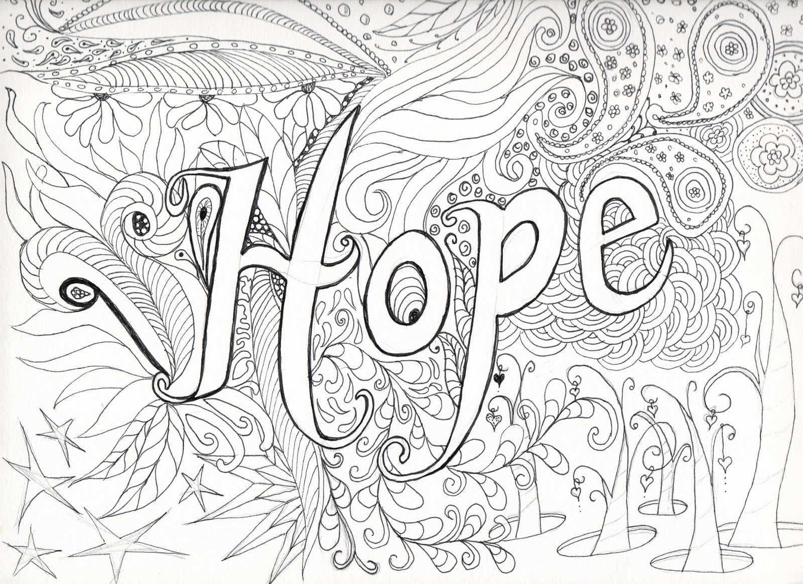 Advanced Difficult Hard Hope Message Adult Coloring Page