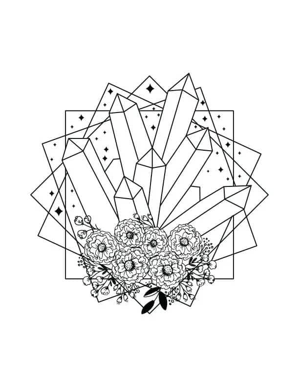 Aestheics Crystals and Flowers Coloring Page
