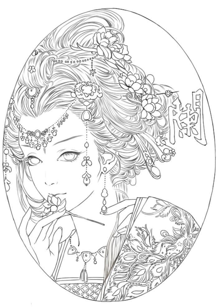 Aestheics Girl with Jewelry Coloring Page