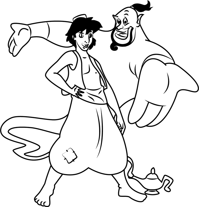 Aladdin And Genie Coloring Page