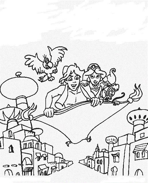Aladdin And Jasmine Flying On The City Disney Coloring Pagesc099 Coloring Page