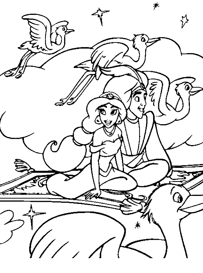 Aladdin And Jasmine Flying With Birds Disney Coloring Pages3ea3 Coloring Page