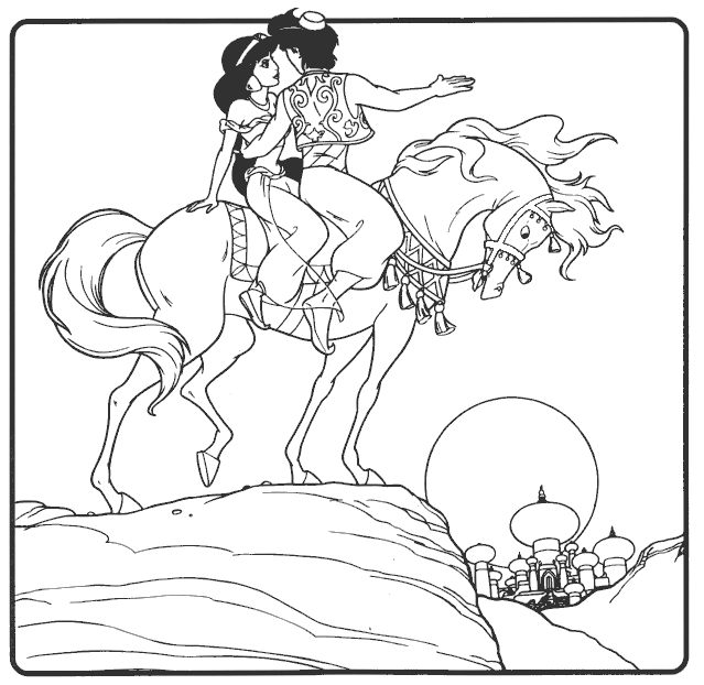 Aladdin And Jasmine On A Camel Disney Coloring Pages9af2