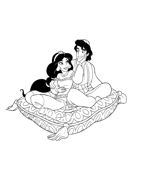 Aladdin And Jasmine On Flying Pillow Disney Coloring Pagesd17d Coloring Page