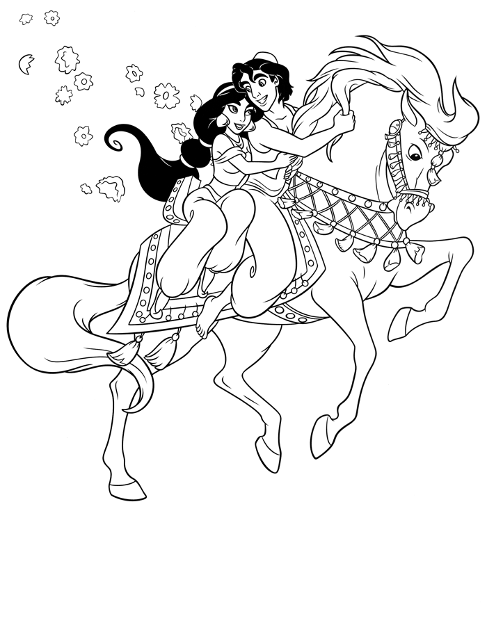 Aladdin And Jasmine Rides Huge Horse Disney Coloring Pagesfae0 Coloring Page