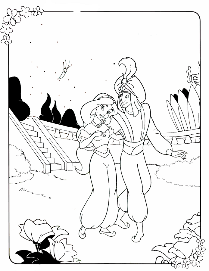 Aladdin And Jasmine Walking At Night Disney Princess Coloring Pages5bec Coloring Page