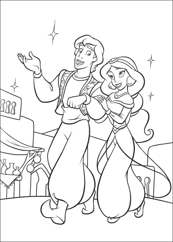 Aladdin And Jasmine Walking Coloring Page