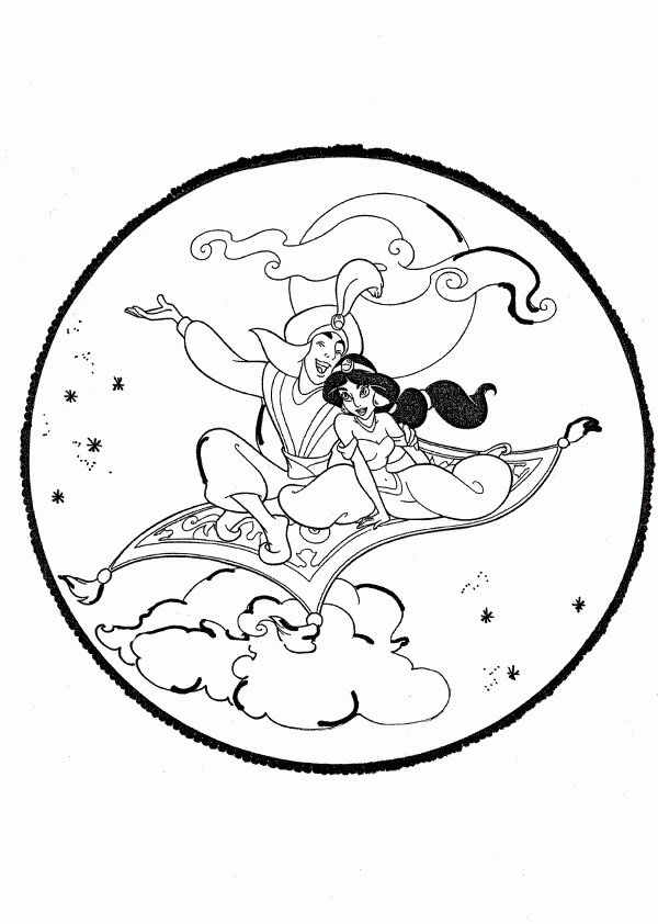 Aladdin Happy Flying With Jasmine Disney Princess Coloring Pages E1450018142588cdc7