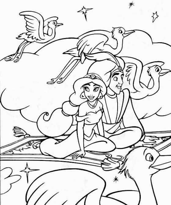 Aladdin Takes Jasmine Flying Disney Coloring Pages02c2 Coloring Page