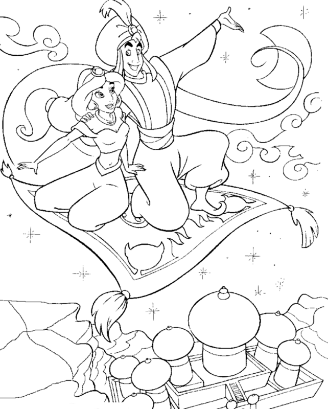 Aladdin Taking Jasmine On Flying Carpet Disney Princess Coloring Pages7f64 Coloring Page