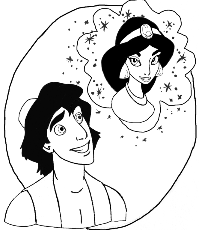 Aladdin Thinking About Jasmine Disney Princess Coloring Pageseb82 Coloring Page