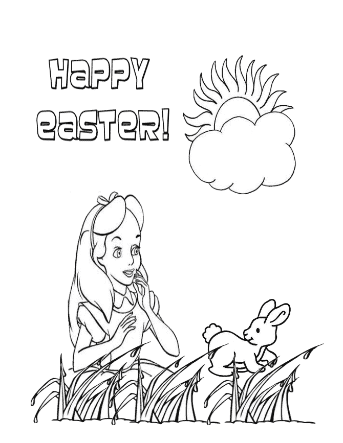 Alice And Easter Bunny Coloring Page