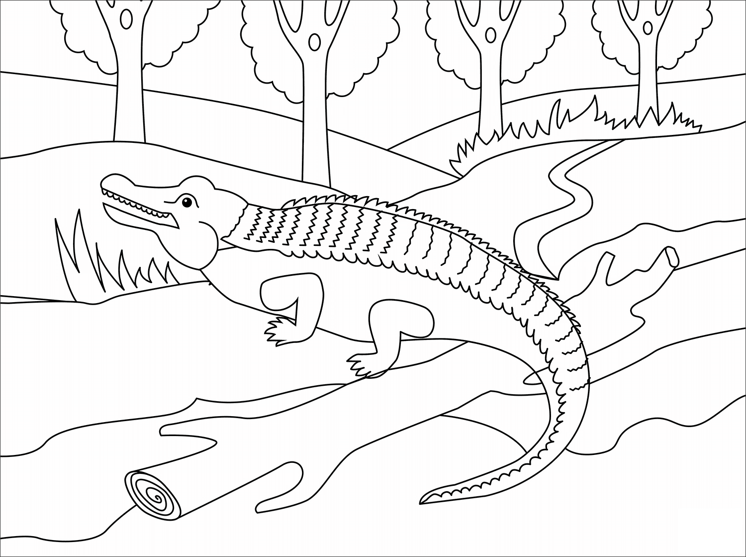 Aligator Animal Simple Coloring Page