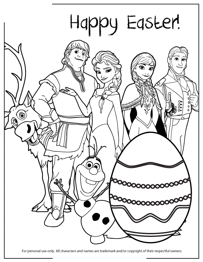 All Frozen Characters Say Happy Easter Colouring Page