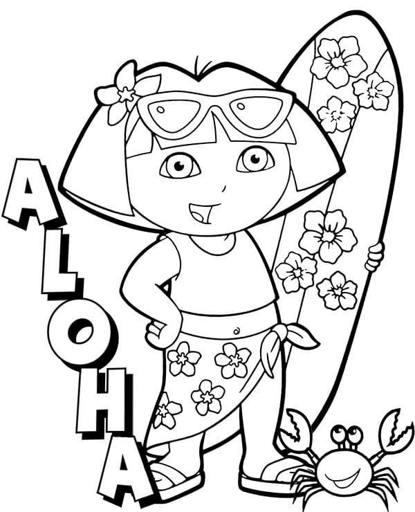 Aloha Dora Coloring Page