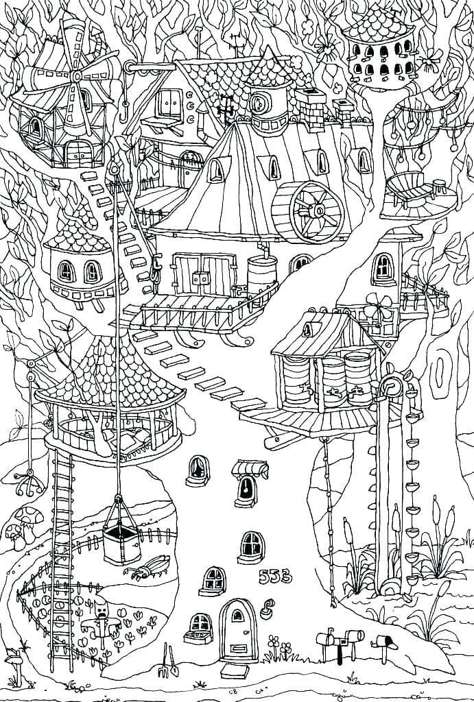 Amazing Treehouse Coloring Page