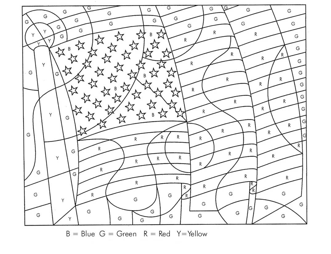 American Flag Color by Letters Coloring Page