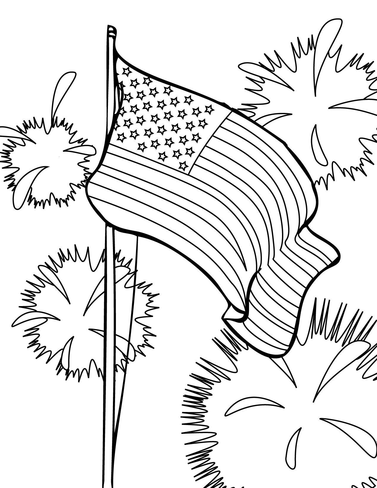 American Flags Fireworks Coloring Page