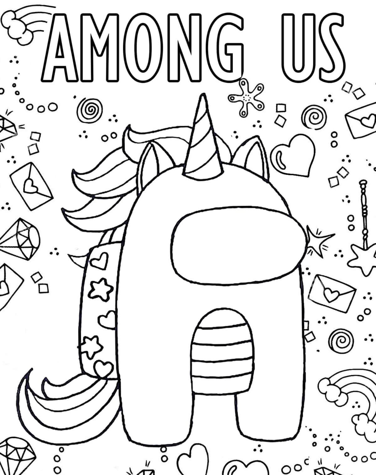 Among Us Unicorn Coloring Page