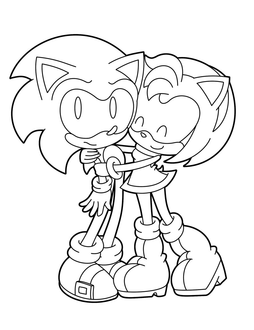 Amy Rose Hugs Sonic Coloring Page