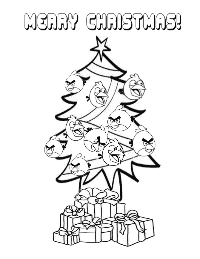 Angry Birds And Christmas Tree Coloring Page