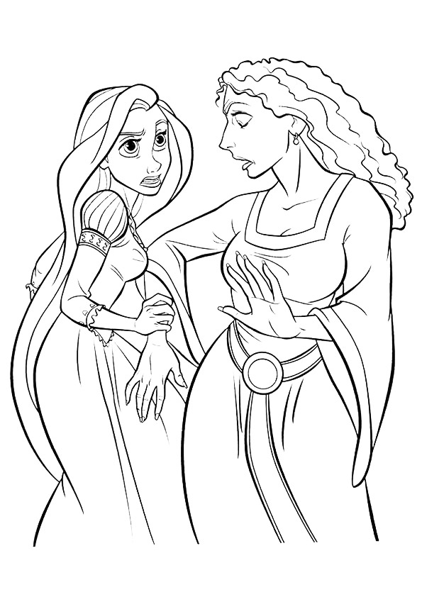 Angry Rapunzel With Witch Coloring Page