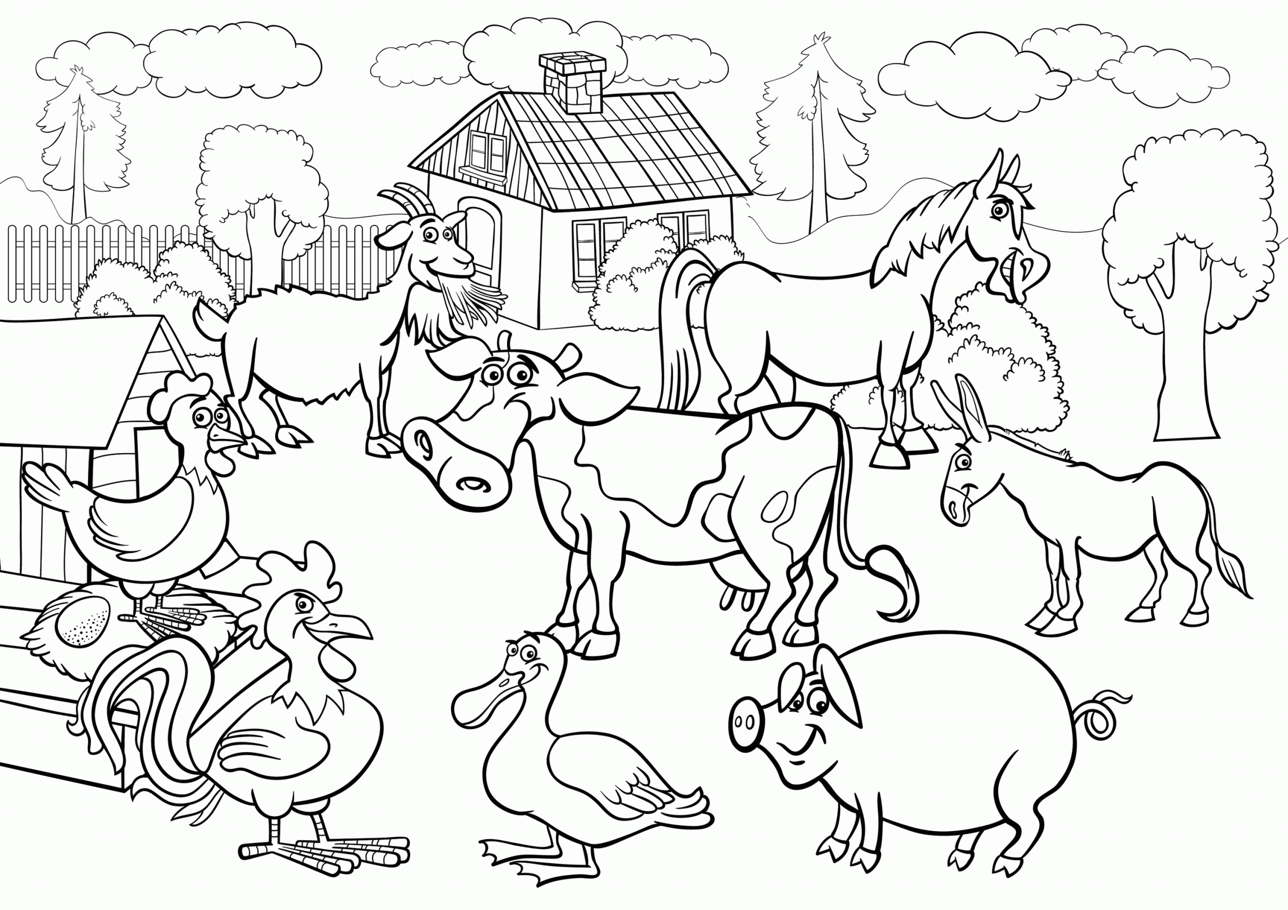 Animals in a Farm Coloring Page