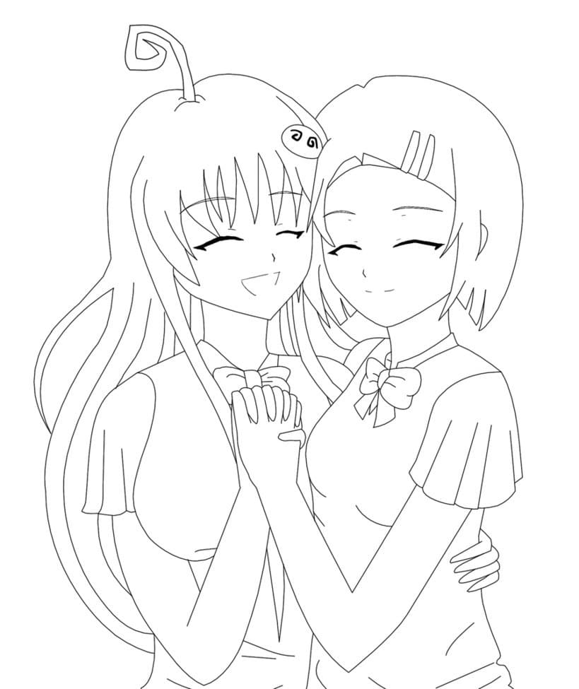 Anime Best Friends Coloring Page