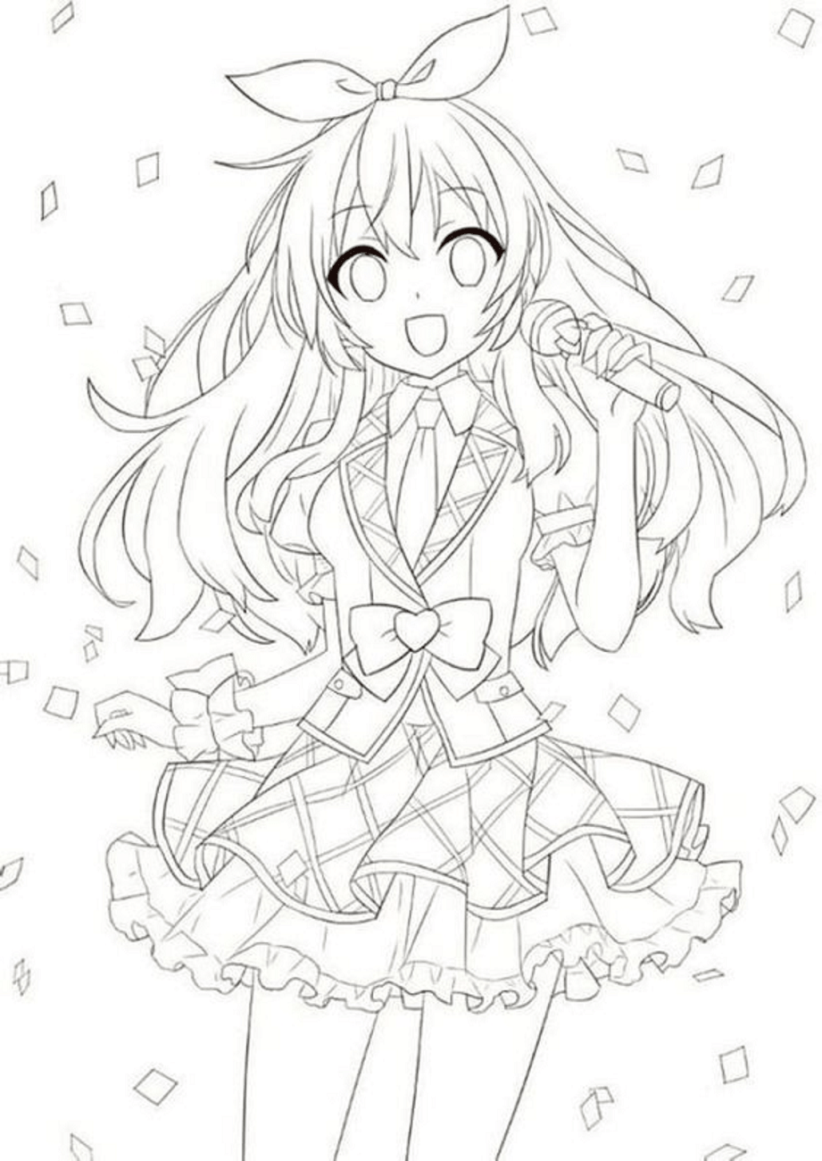 Anime Girl Singing Coloring Page