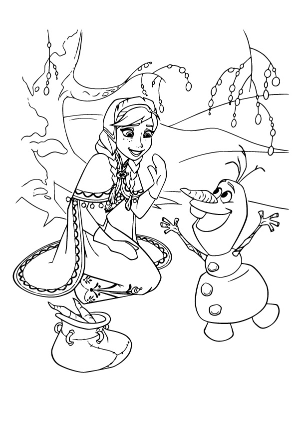 Anna And Olaf Smilling Coloring Page